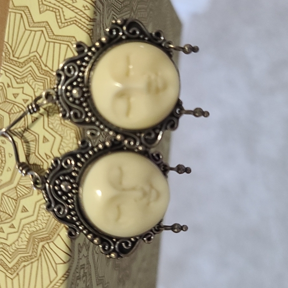 Sterling Silver Moon, Goddess Face Dangle Earrings - Picture 2 of 6